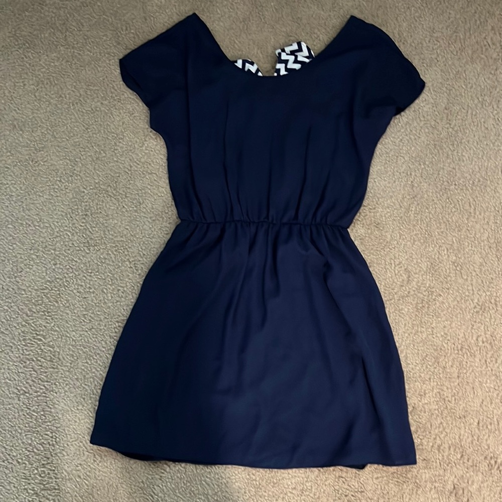 Charming Charlie dress Navy bow in back medium flowy lined